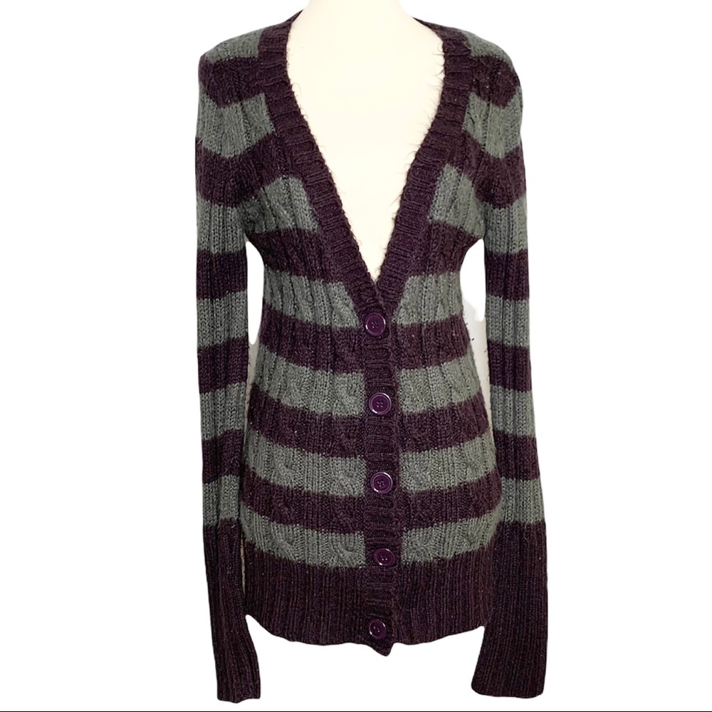 AKIRA purple gray striped cardigan sweater
